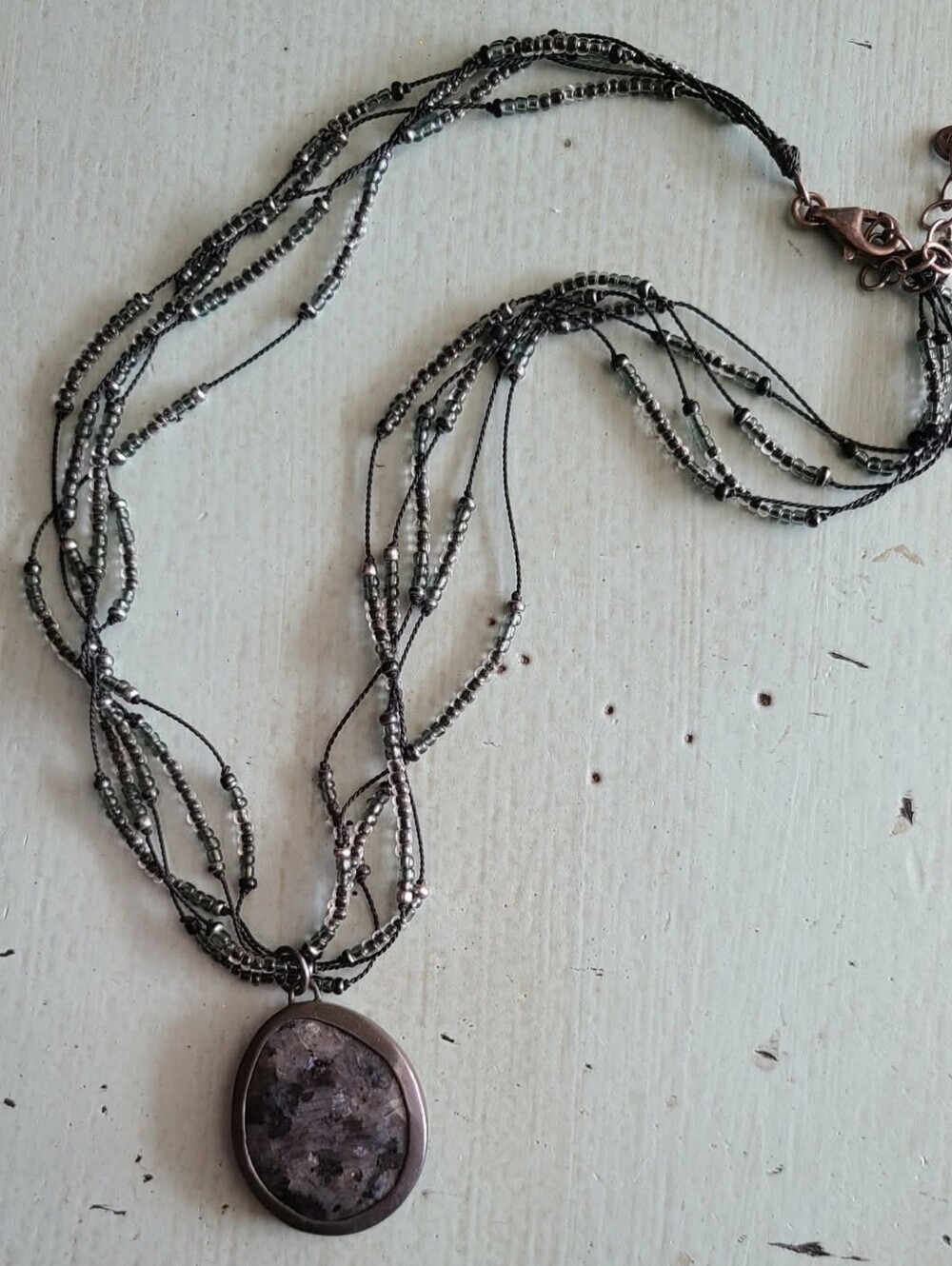 Silpada Multi-Strand Gray Beaded Necklace with Oval Stone Pendant